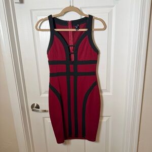 Windsor Red & Black Geometric Mini Bodycon Dress